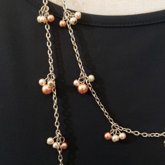 Silver colored necklace w pearl/orange clusters - Picture 3 of 3